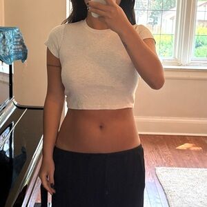 Aritzia TNA Heather Oatmeal Ribbed Crop Top